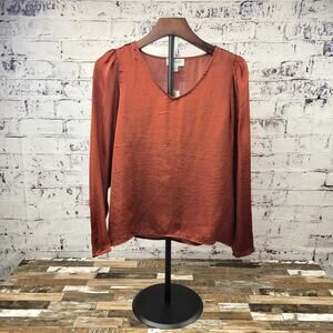 Carmen Burnt Orange‎ Pleated V-Neck Top, Size Small, Luxe Look, New With Tags!